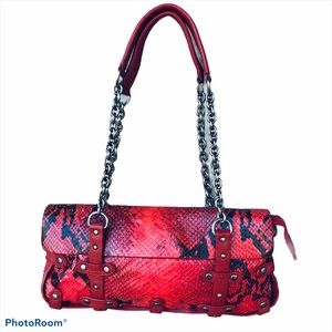 Cynthia Rowley red snake suede leather chain bag